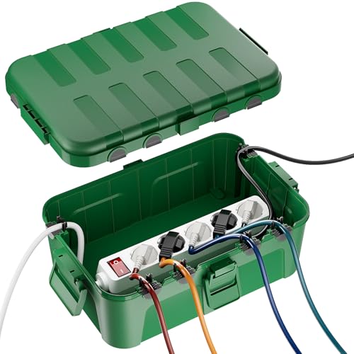 RESTMO Caja de cables extragrande, resistente al agua IP54, caja de seguridad para exteriores, cubierta de enchufe resistente a la intemperie para proteger la regleta de enchufes, temporizador, verde