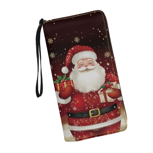 Image of Bulopur Christmas Wallets for Women Santa Claus Wristlet Wallet Rfid Credit Card Wallet PU Leather Cash Zipper Coin Pocket for Female Ladies Teen Girls Girly