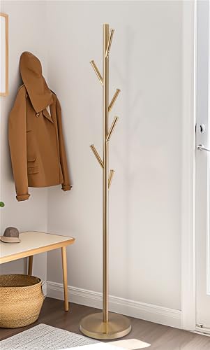 Kira-Home-Addison-68-Modern-6-Hook-Free-Standing-Metal-Coat-Rack-Weighted-Base-Cool-Brass-Finish Kira Home Addison 68 Modern 6 Hook Free Standing Metal Coat Rack Weighted Base Cool Brass Finish