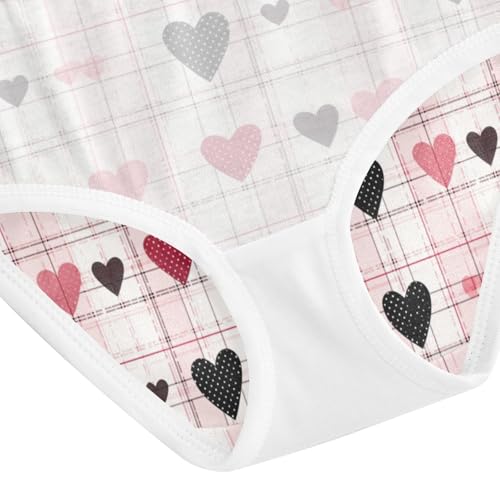 ZZKKO Red Black Love Heart and Plaid Girls Underwear Toddler Panties for Girls Comfort Brief Size 2T-8Y4