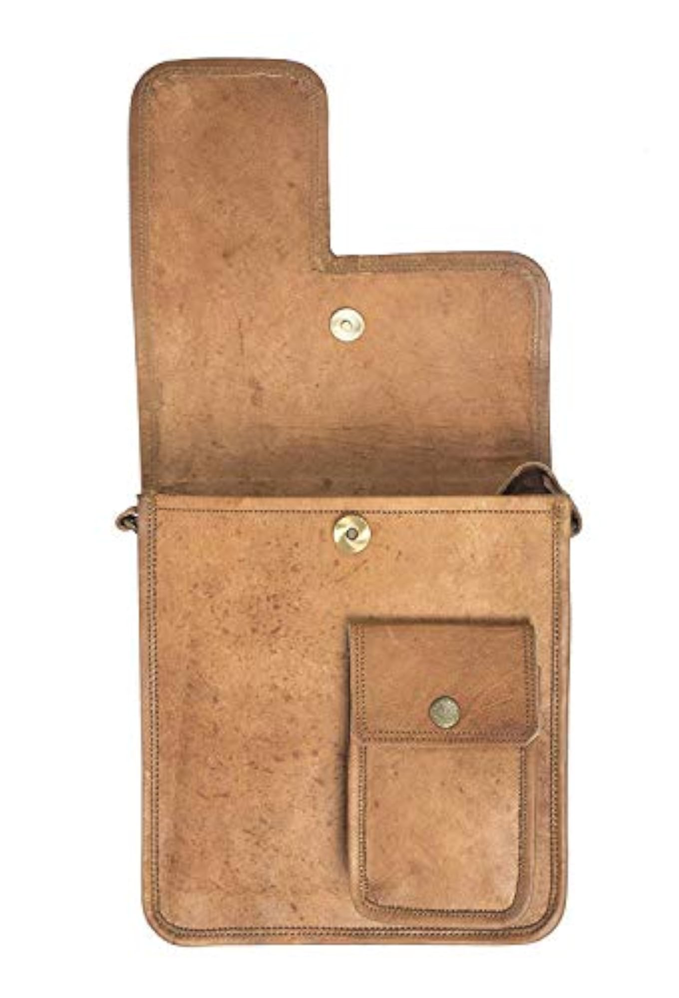 Brown Leather Vertical Sling Bag With Front Pocket