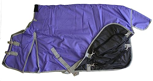 AJ Tack 1200D Waterproof Winter Horse Blanket with Hood - 400g Heavyweight Turnout with Fleece Collar, Shoulder Gussets & Tail Flap - Purple 72