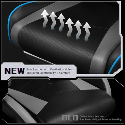 Sedia Gaming Ergonomica Massaggiante Reclinabile con Poggiapiedi Poggiatesta e Supporto Lombare Braccioli Imbottiti in Finta Pelle Poltrona Gamer da Scrivania con Ruote Girevole Grigio - Sedia gaming - Immagine 5