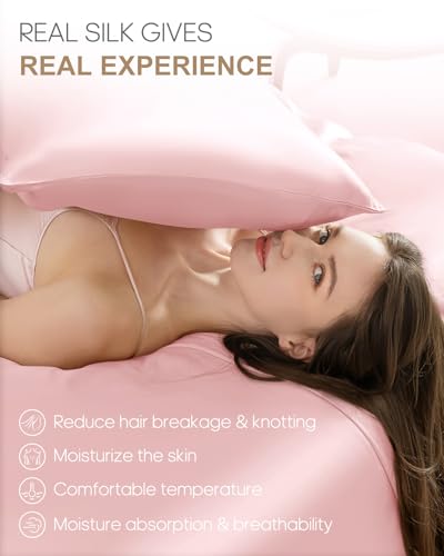 Image of THXSILK Hypoallergenic Zipper Pillow Case, Highest Grade 6A+ 100% Pure Mulberry Real Silk Pillowcase, 22 Momme Both Sides for Hair and Skin, Acne Free, 1PC (Light Pink, Queen Size 20 inchx30 inch)