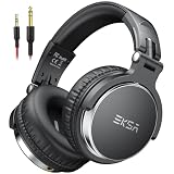 EKSA Cuffie Over Ear,Cuffie con Filo Shareporte Microfono, Jack 3,5 mm e 6,35 mm, Wired Headset per Registrazione, Mixaggio, Monitoraggio in Studio, DJ, Chitarra,Podcast, Cellulare, PC Nero