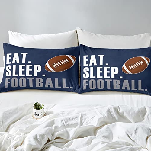 Rugby Bedding Set American Football Sports Bedding Set for Boys Girls Women Men Blue Eat Sleep Football Comforter Cover Set Duvet Cover Set Ball Games King Size Bedspread Cover 3Pcs - Image 4