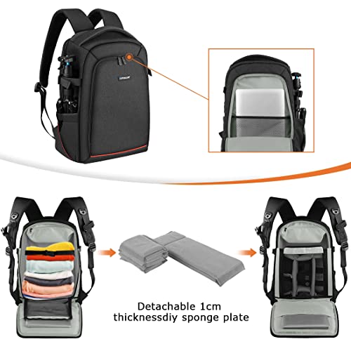 PULUZ Outdoor Portable Camera Bag, Waterproof Travel DSLR Camera Backpack Large Capacity Photo Backpack Men Women Laptop Tablet Backpack for Digital Camera, Lens and Tripod with Rain Cover