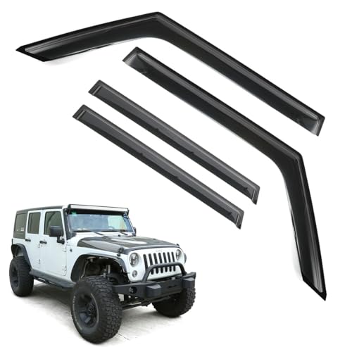LETINGFAR Rain Guards for Jeep Wrangler JK 2007-2018, Tape-on Side Window Deflectors for Jeep Wrangler, Window Visors for Jeep Cars, for Jeep Car Accessories, 4 pcs, FOR-WRANGLER-07/18-JK