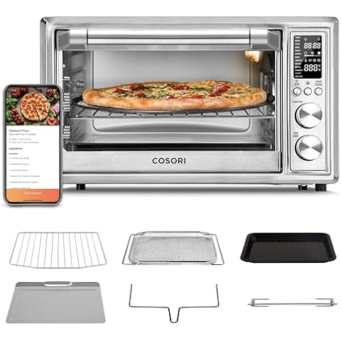 COSORI Air Fryer Toaster Oven Combo 13-in-1, 32Qt APP & Voice Control Convection Oven Countertop, Bake, Broil, Roast, Dehydrate, Sous Vide, 134 Recipes & 4 Accessories, Silver, Stainless Steel Cover