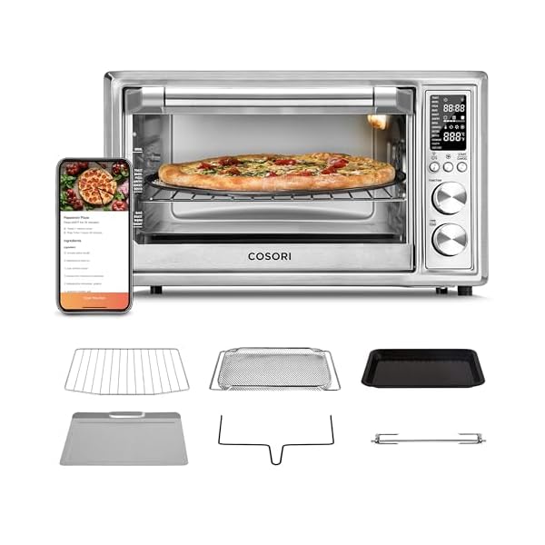 COSORI Smart 13-in-1 Air Fryer Toaster Oven Combo, Airfryer Rotisserie Sous Vide Convection Oven Countertop, Bake, Broil, Roast, Dehydrate, 134 Recipes & 4 Accessories, 32QT, Silver, Stainless Steel