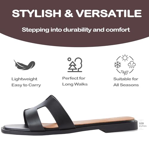 Image of Sandals for Women Dressy Comfortable Flat Open Toe Casual Cute Trendy Shoes Soft Leather Slip On Ladies Slides for Summer 2026