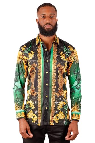 Barabas Men's Rhinestone Scorpion Long Sleeve Shirts 3SPR432