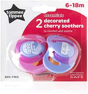 Essentials Latex Decorated Cherry Soother Twin Pack: 6-18m Hello (Pink/Purple)
