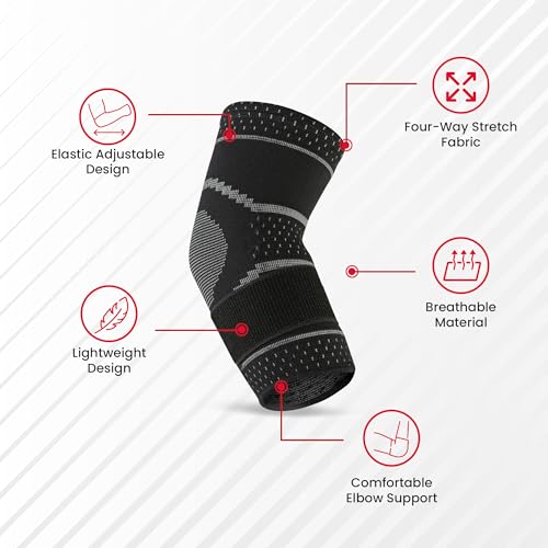 Image of Life Wear Elbow Support with Strap, Compression Brace for Pain Relief and Joint Stability, Adjustable Elbow Sleeve for Gym, Tennis, Badminton, Cricket, Breathable and Stretchable, Unisex, Size (S)