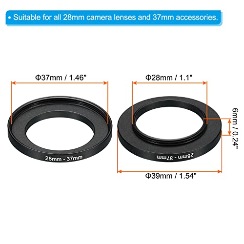 PATIKIL 28mm-37mm Metal Step Up Ring, Camera Lens Filter Adapter Ring Aluminum Filter Adapter Ring for Camera Lenses Hood Black - Image 2