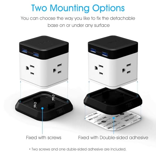 BESTEK Vertical Cube Power Strip with Mountable Detachable Base 5' Extension Cord (MRJ3006-BK)