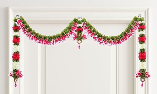 Image of Daedal crafters Champa Door Set Toran for Main Door Entrance, Reusable Thoran for Mandir & Living Room Decor, Bandarwal for Festival Decoration, Flower Hanging for Home Decor (42x18 inch)