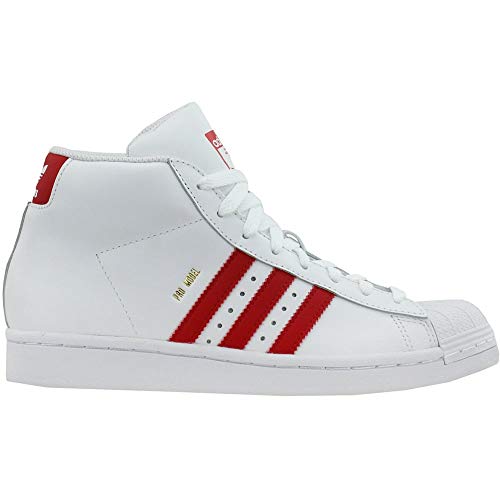 adidas Juniors Pro Model J Mid Sneakers Basketball Shoes, White/Scarlet Red, 7