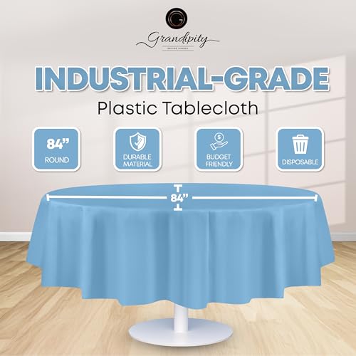 Image of Grandipity Plastic Table Cloth Disposable 12 Pack 84 inch Round Sky Blue | Plastic table covers, durable disposable tablecloths, fade and tear-resistent table cover for party, event