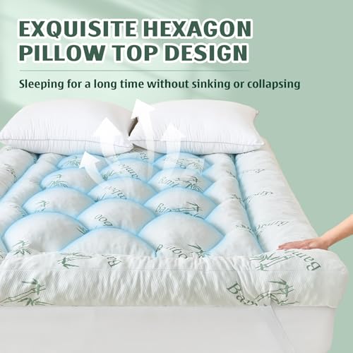 5 Inch Memory Foam Mattress Topper Queen Size, Breathable Viscose Made from Bamboo Pillow Top Mattress Pad Cover, Soft Bed Topper with 2000 GSM Foam Filling for Pain Relief, White, 60x80x5 in — view 5