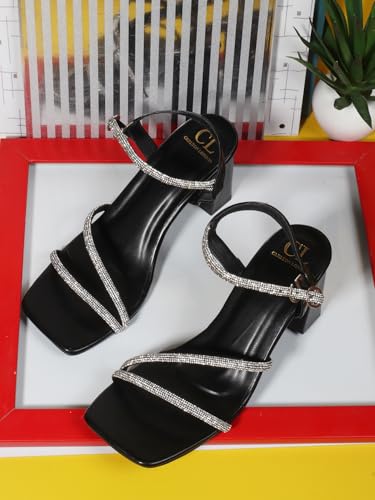 Image of Carlton London Women Stylish Sandal Having Buckle with Block Heels, Square Toe for Party and Any Occasions