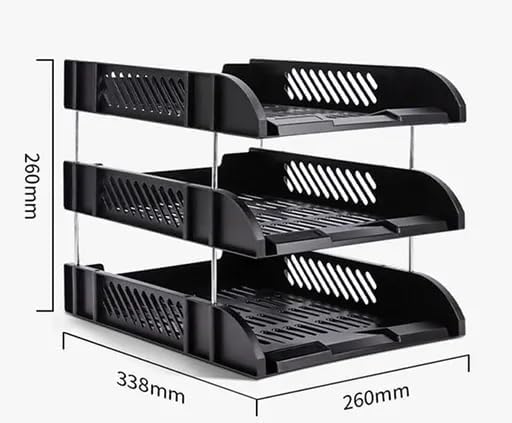 Image of 3 Layer Foldable File Rack | ABS Plastic Desk Organizer Tray for Office, School & Home | Multi-Tier Paper & Document Storage Shelf | Sturdy Black Finish