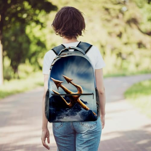 Sac à dos d'école pour filles et garçons grand format motif trident océan