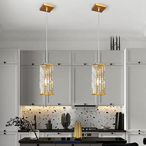 Image of Gold Pendant Lighting Modern Pendant Light, Mini Crystal Chandeliers,Adjustable Pendant Light Fixture for Kitchen Island Dinning Room Bedroom (1 Pack)