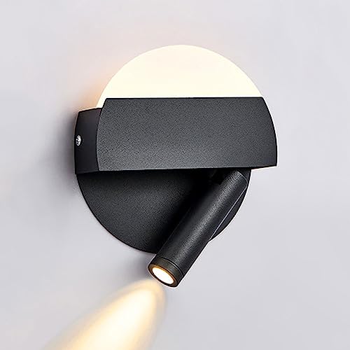 Foco LED, Aplique de Pared LED Negro, lámpara de Pared de Lectura Junto a la Cama con Interruptor Oculto, lámpara de Pared giratoria de Lectura de 3 W + 3 W 3000 K, Accesorio de lu