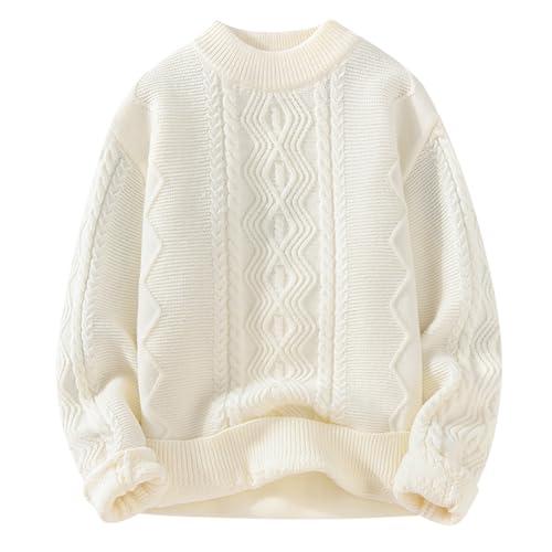 Oversized Sweater for Men Cable Knitted Big and Tall 90s Vintage Sweater Long Sleeve Crewneck Loose Casual Pullover