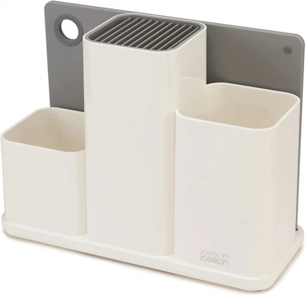 Joseph Joseph - Rangement Cuisine 3 en 1 - Range Couteaux Range Ustensile et Planche à Découper en Plastique - Argent