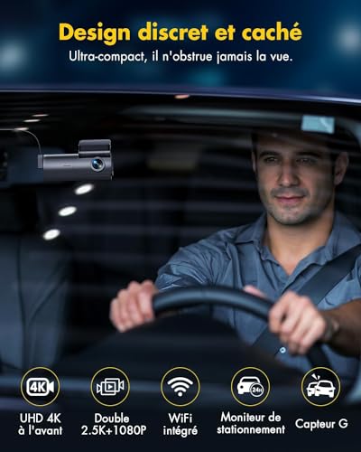 GKU 4K/2.5K Dashcam Voiture Avant Arrière,WiFi Caméra Embarquée Voiture avec Carte SD 64G,Camera Voiture Grand Angle 170°,Vision Nocturne,WDR,G-Capteur,Mode Stationnement 24H,Enregistrement en Boucle