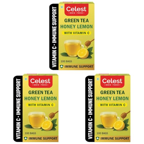 Image of Celest Green Tea Lemon & Honey, with added Vitamin C, 100 Tea Bags | Green Tea (Pack of 3)
