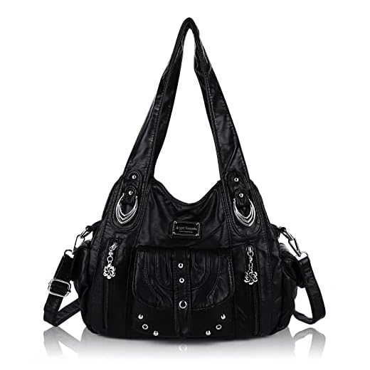 Angel Barcelo Hobo Bags and Handbags for Women Shoulder Bags Handbag with Multiple Pockets PU Leather Tote Bag Black