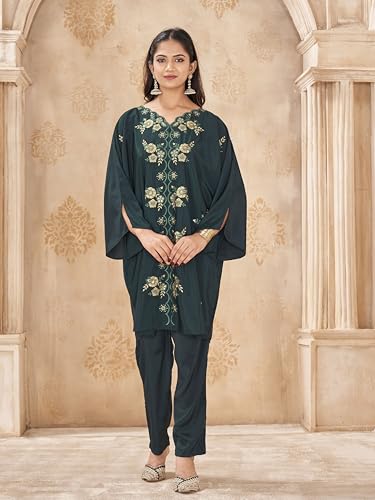 Kurta brodé ample XL contre l'inconfort | Ensemble caftan vert chic