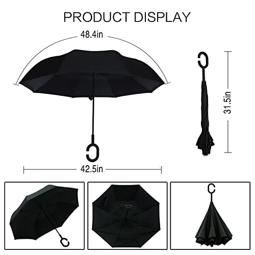 Image of MRTLLOA Double Layer Inverted Umbrella with C-Shaped Handle, Anti-UV Waterproof Windproof Straight Umbrella for Car Rain Outdoor Use