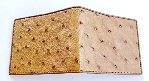 Julie Genuine Real Ostrich Leather Skin Man Bifold Golden Tan Wallet3
