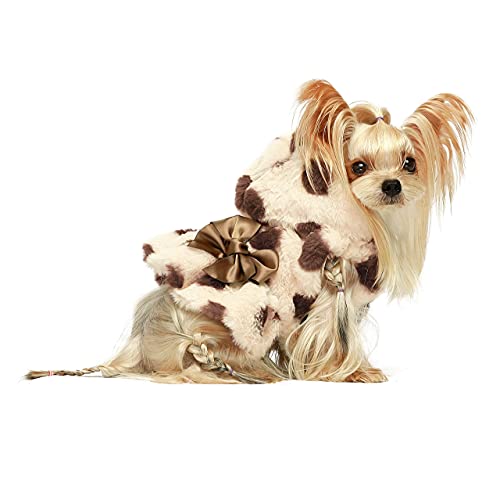 Fitwarm Fluffy Faux Fur Polka Dot Dog Dresses With Bowknot Doggie Dot Dress Button Girl Dog Coats Pet Jackets Cat Winter Clothes Hoodie Sweatshirt Brown Medium #TOP26