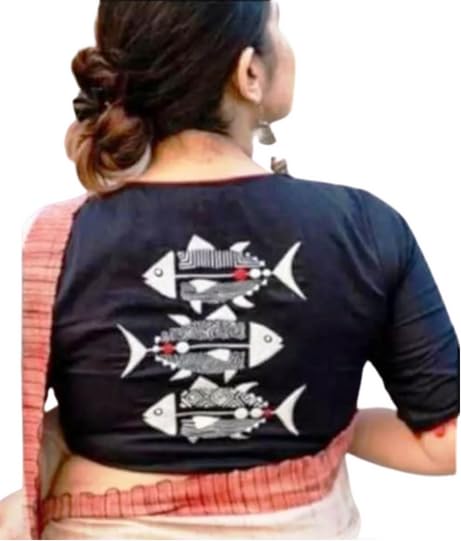 Cotton Embroidery Woman Blouse Black White Fish Design-image-20
