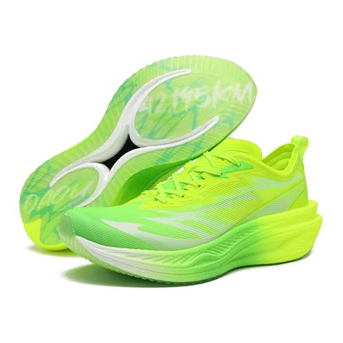 OZDMCR Breathable mesh Full Palm Carbon Plate Running Shoes, Lightweight Cushioning Racing Training Sports Shoes for Men and Women (Fluorescent Green,3.5)