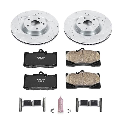 Image of PowerStop Front Brake Kit for Lexus GS350 2009-11 |GS450h 2009-11 |GS460 2009-11 |IS350 2009-11 - Drilled and Slotted Disc Rotors with Carbon-Fiber Ceramic Brake Pads Replacement, K5868