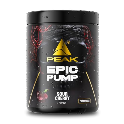 PEAK Epic Pump - 500g Geschmack Sour Cherry I 20 Portionen I Concentrated Pre Workout Booster ohne Koffein mit L-Citrullin Malat L-Arginin HCL/Nitrat und Taurin I vegan