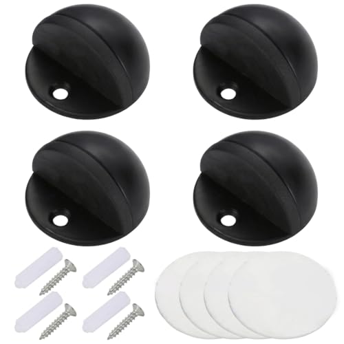4 PCS Black Door Stop Self Adhesive Floor Door Stoppers for Modern Interiors and Office Environments Black Door Stops with Adhesive and Screws Included