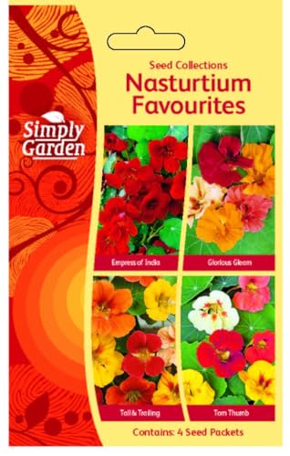 Nasturtium Seeds 4 Variety Pack Trailing Climbing & Dwarf Mix Empress of India Glorious Gleam Tom Thumb & Tall Trailing Easy Grow Summer Flowers