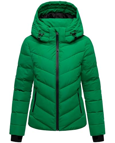 MARIKOO Damen Winterjacke warme Steppjacke mit abnehmbarer Kapuze Samuiaa XVI Smaragd Green Gr. S