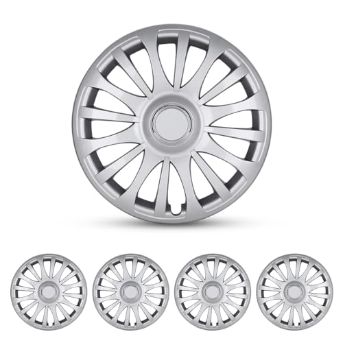 I1MOTOR 15'' Hubcaps Set of 4 Wheel Rim Cover Universal R15 Hub Caps Replacement ABS Material Exterior Accessories for Car Pickup Truck SUV (15-Inch, Silver Lacquer)
