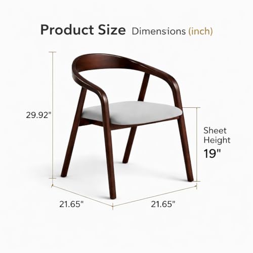Image of Sheesham Wood Dining Chair with Upholstered Seat - Modern Scandinavian Style Solid Wood Chair for Dining Room, Living Room or Office (Walnut Finish)
