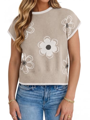 Image of UNCLECAT Short Sleeve Sweater for Women Knit Fall Pullover Tops | Crew Neck,Cap Sleeve,Lightweight,Basic ,Soft Fabric,Spring Summer Fall Outfits, Trendy 2026,Business Casual Tops