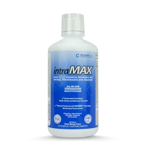 Drucker Labs - intraMAX Organic Liquid Multivitamin, Non GMO, Dairy Free, Gluten Free, Magnesium, Vitamin D, C and E, Zinc (32 oz., Peach Mango)