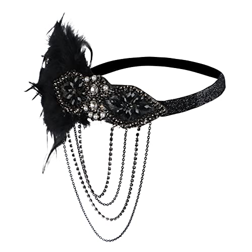 Feather Headband 1920s Flapper Headband Faux Pearls 1920s Flapper Headpiece Crystal Headband Fancy Dress Headwear Feather Vintage Headband for Women Hair Accessories for Cocktail Party Prom Wedding - Image 3